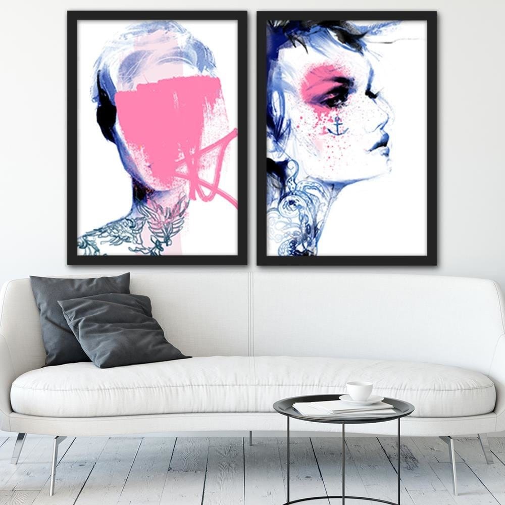 Glezna melnā rāmī - Tattoo Woman Blue Home Trends