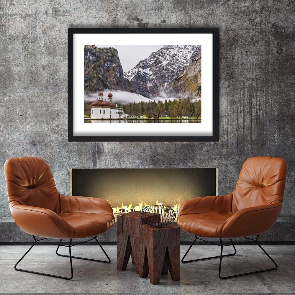 Glezna melnā rāmī - Temple At The Foot Of The Mountains Home Trends