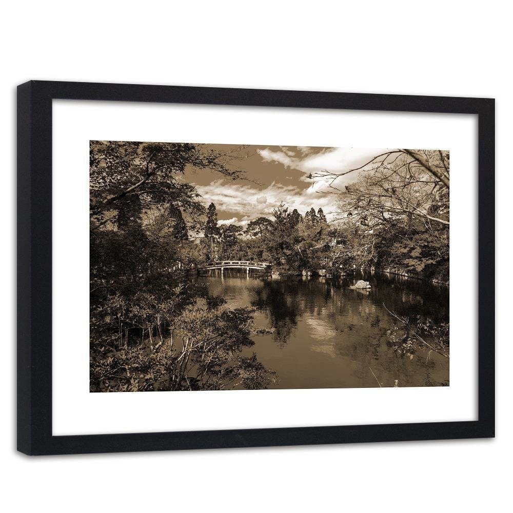 Glezna melnā rāmī - The Bridge Over The River In The Park 1 Home Trends