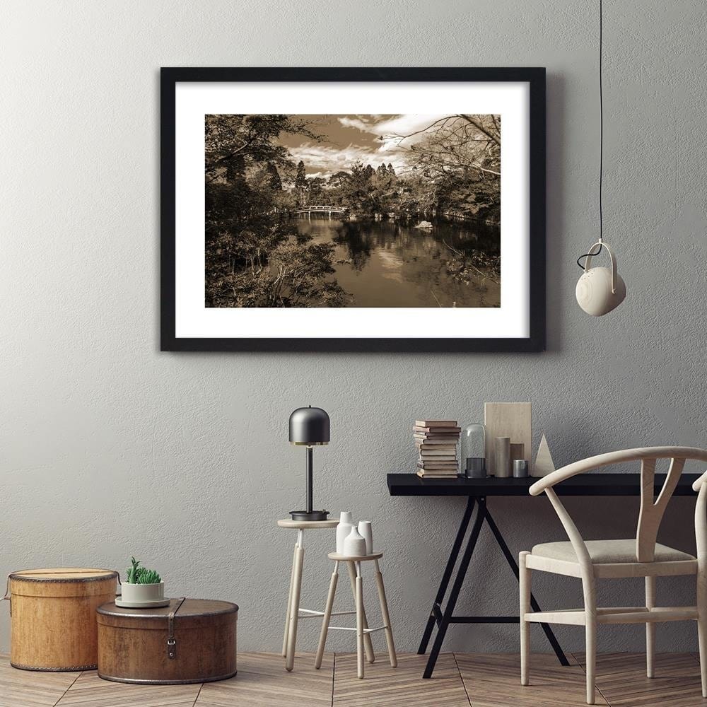 Glezna melnā rāmī - The Bridge Over The River In The Park 1 Home Trends