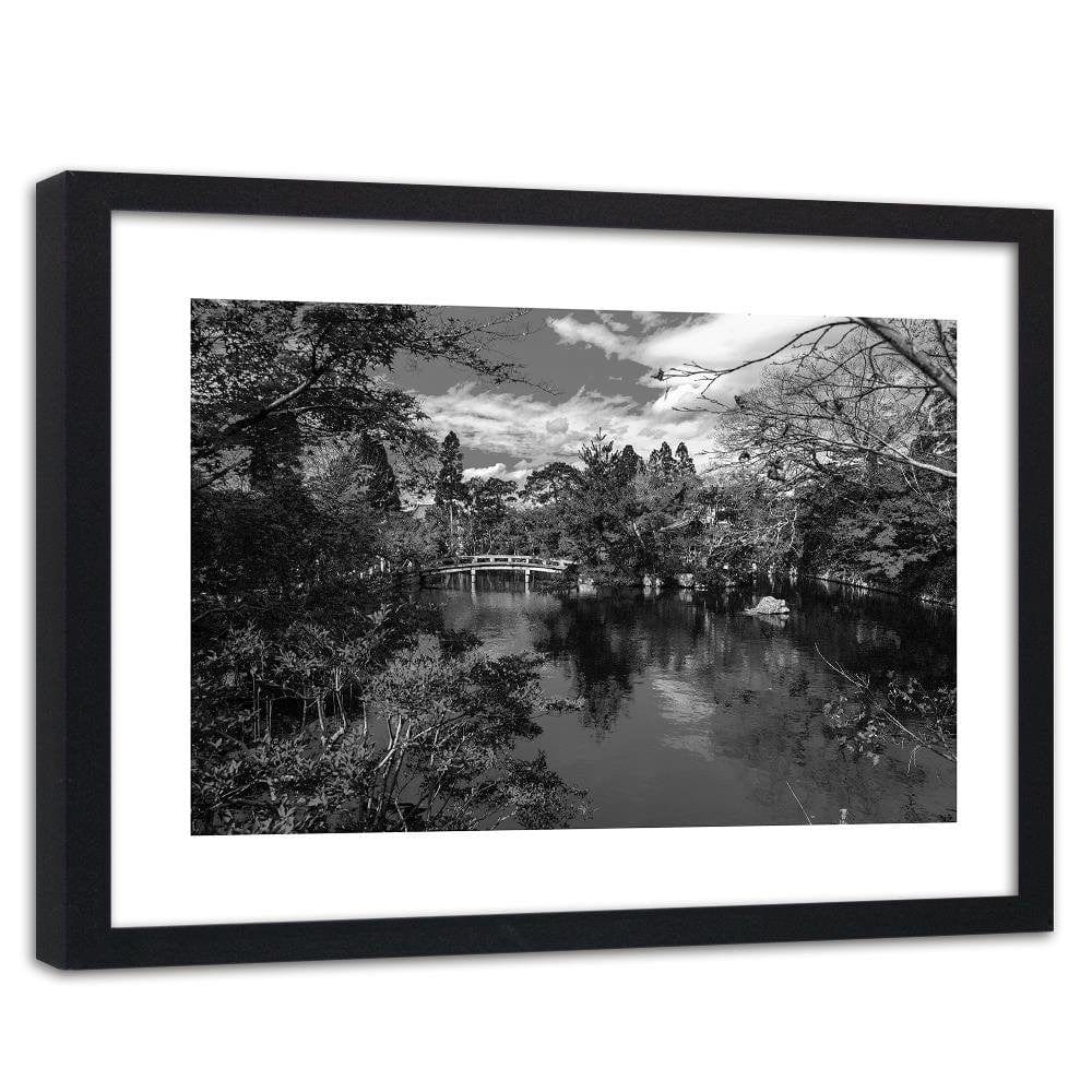 Glezna melnā rāmī - The Bridge Over The River In The Park 2 Home Trends