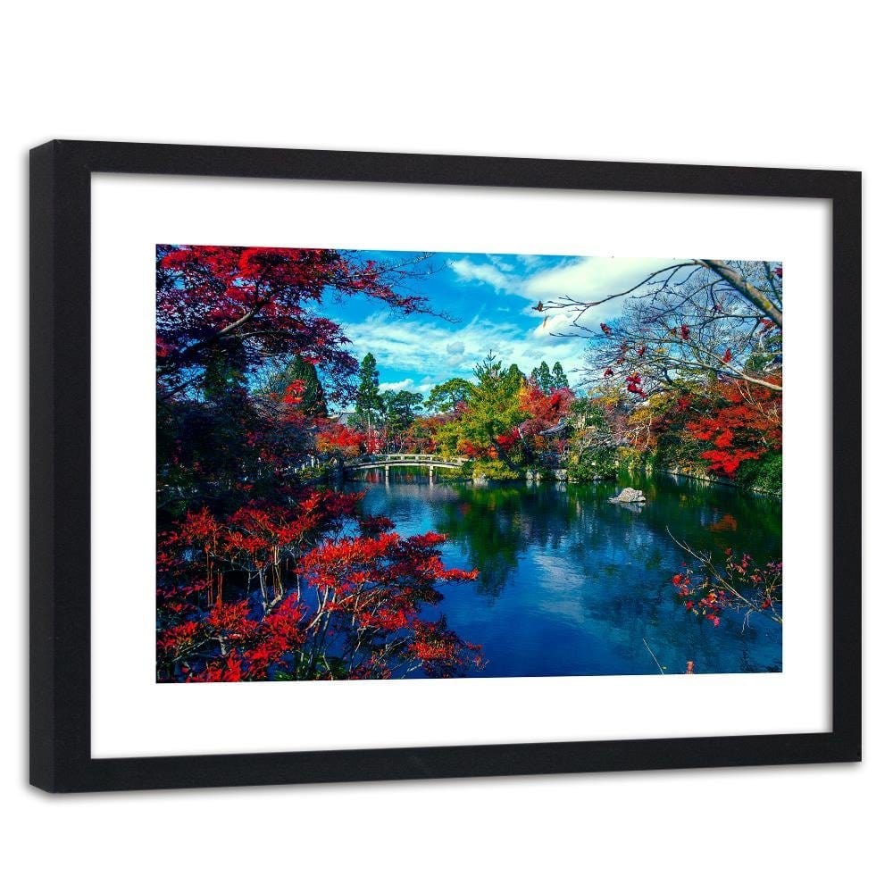 Glezna melnā rāmī - The Bridge Over The River In The Park 3 Home Trends