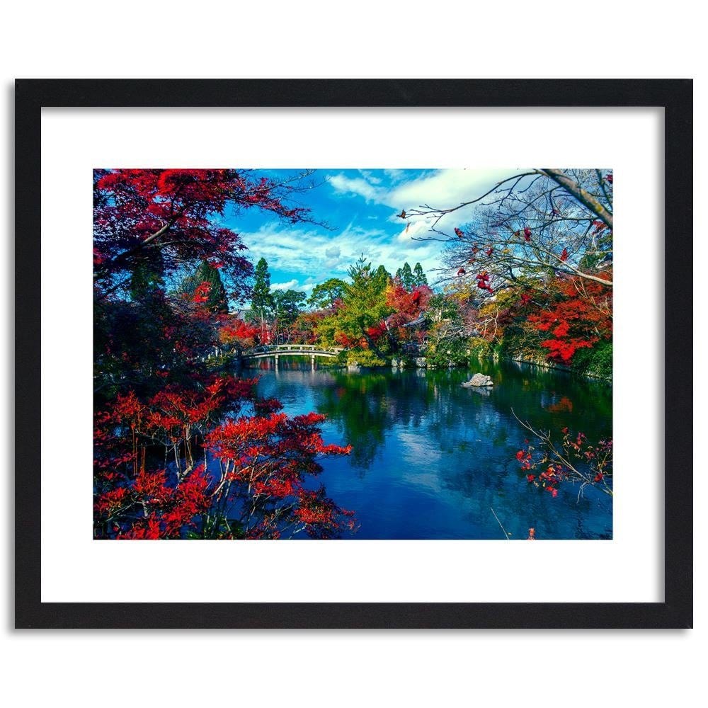 Glezna melnā rāmī - The Bridge Over The River In The Park 3 Home Trends