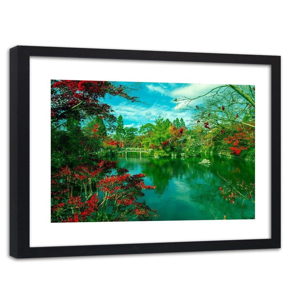 Glezna melnā rāmī - The Bridge Over The River In The Park 4 Home Trends