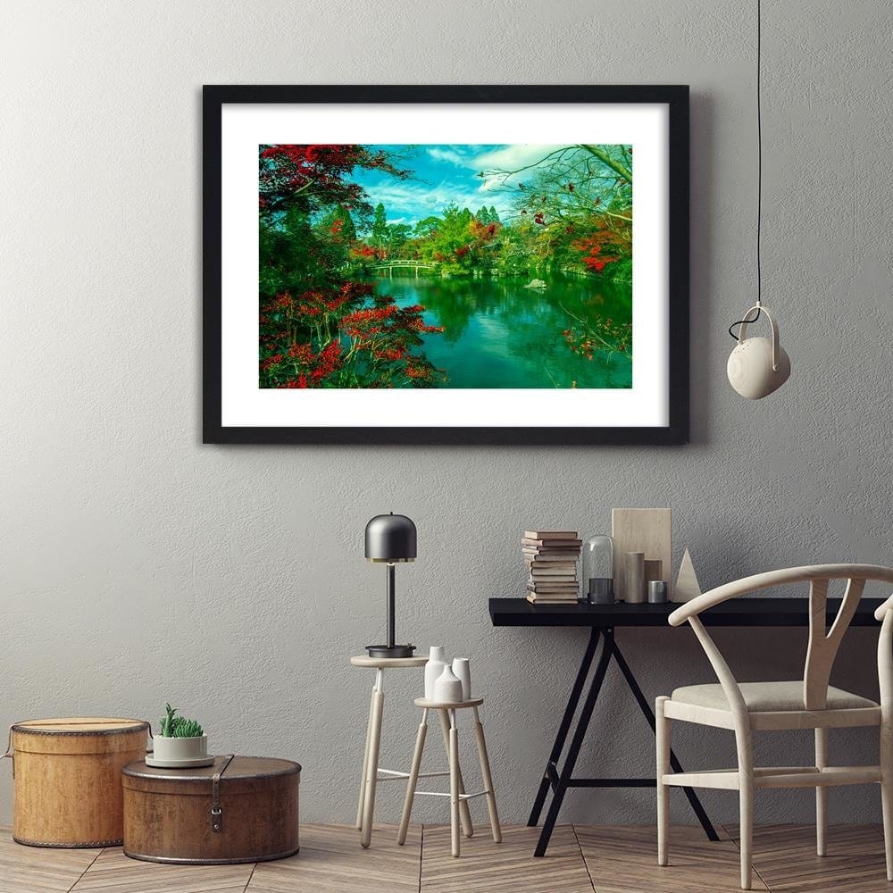 Glezna melnā rāmī - The Bridge Over The River In The Park 4 Home Trends