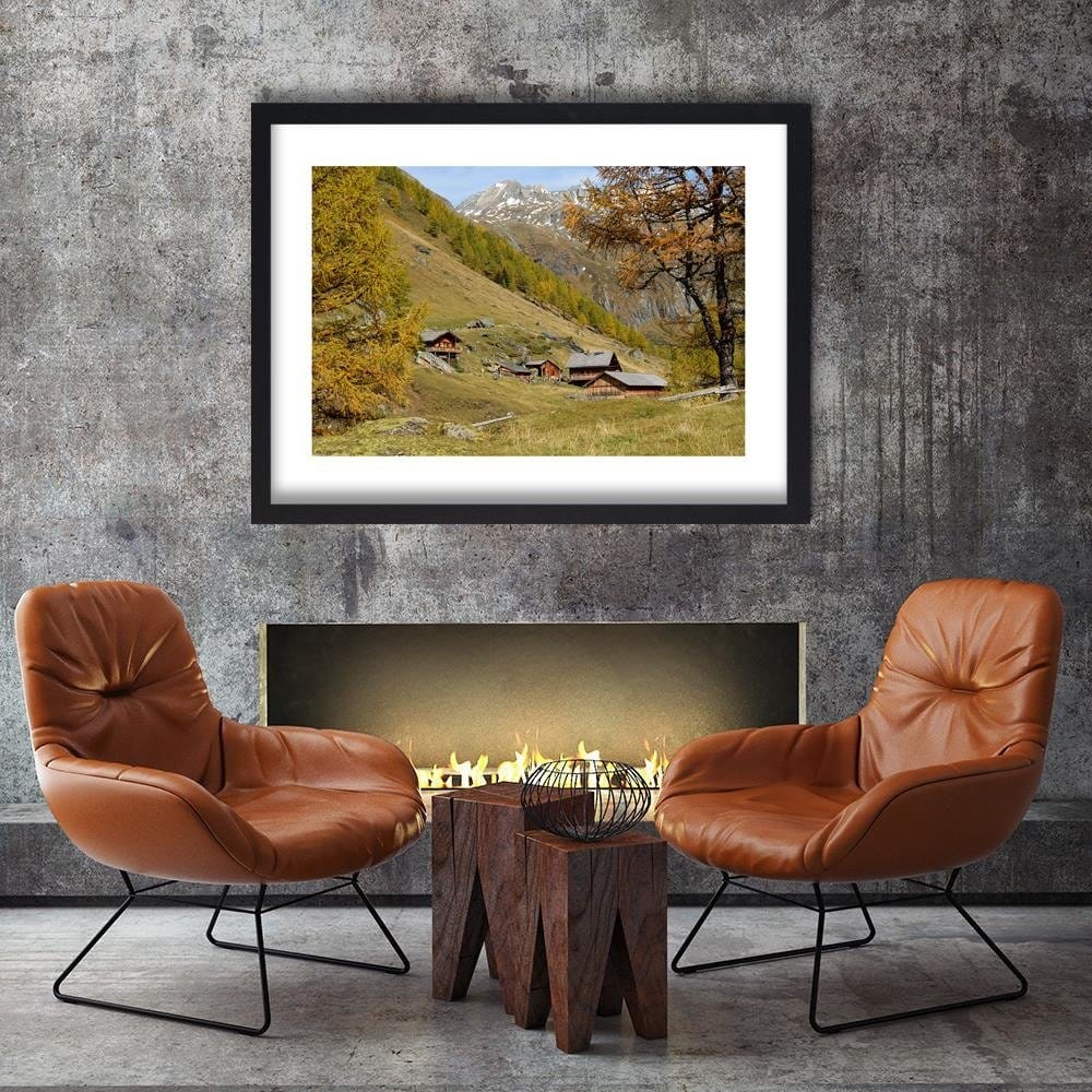 Glezna melnā rāmī - The Buildings At The Foot Of The Mountains Home Trends