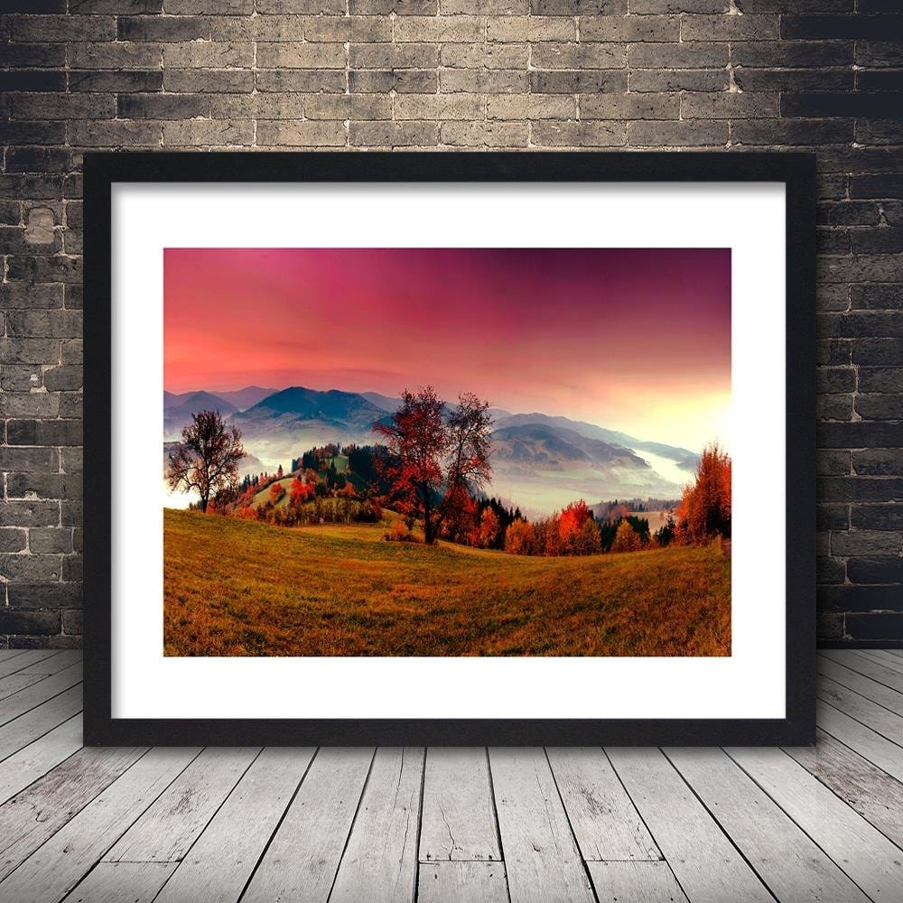 Glezna melnā rāmī - The Hills Of Autumn Trees Home Trends