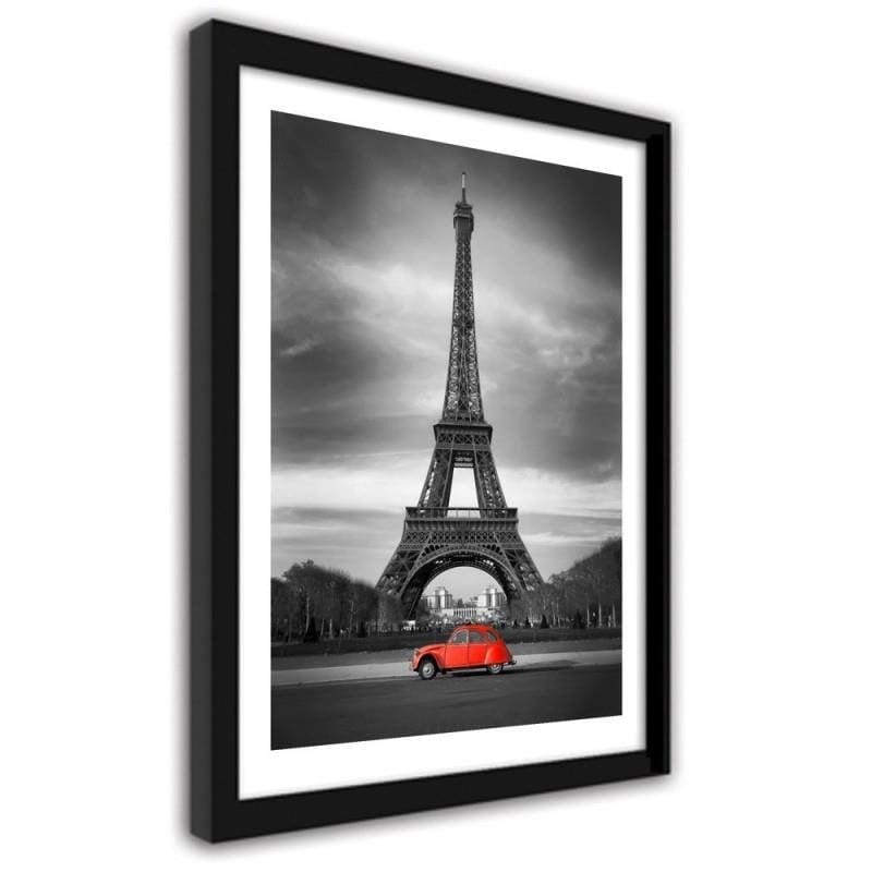 Glezna melnā rāmī - The old car in front of the Eiffel Tower Home Trends