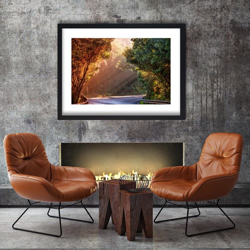 Glezna melnā rāmī - The Rays Of The Sun On The Forest Road Home Trends