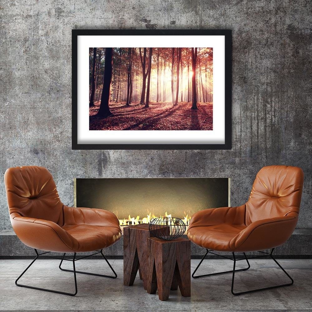 Glezna melnā rāmī - The Rays Of The Sun Through The Trees Home Trends