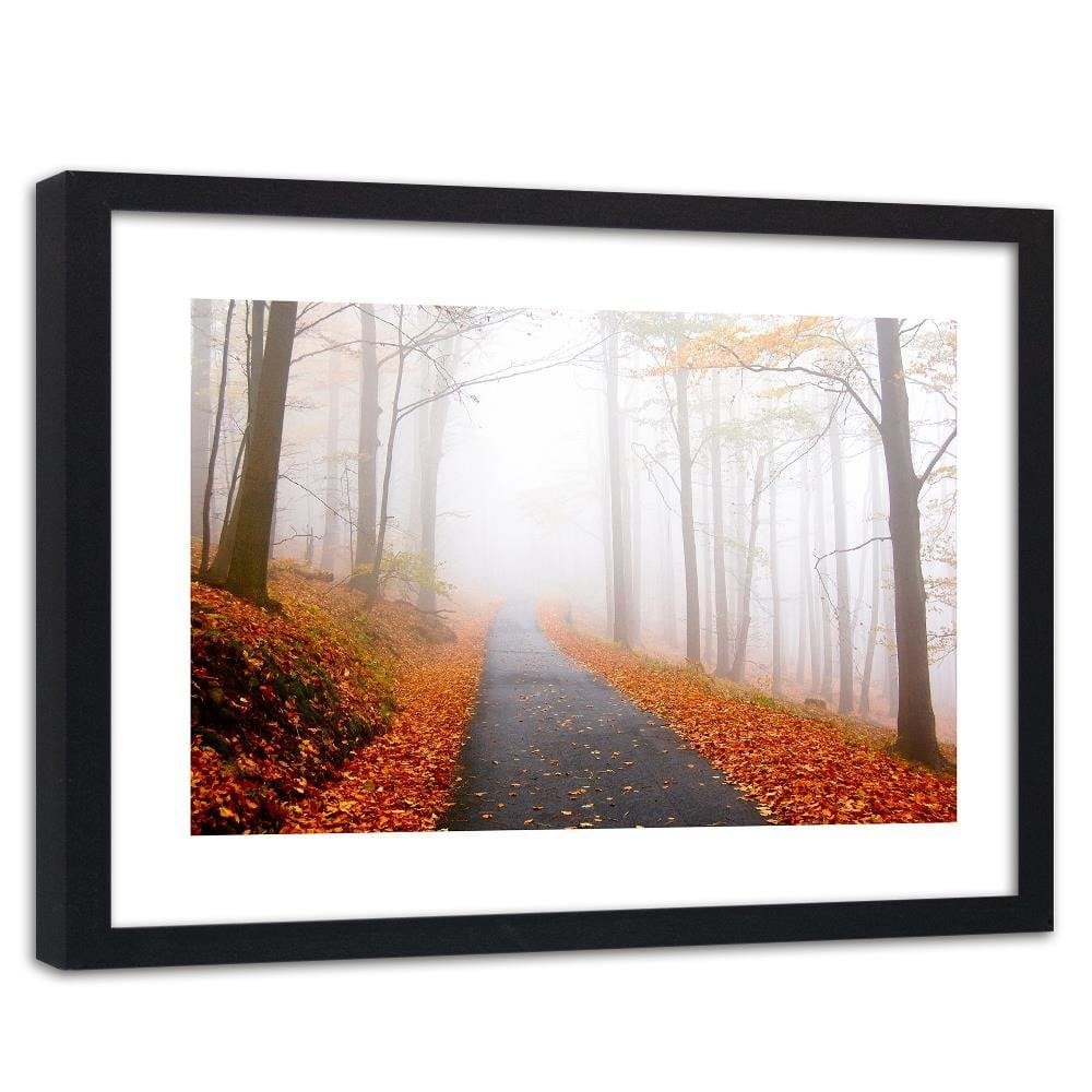 Glezna melnā rāmī - The Road In A Misty Forest Home Trends