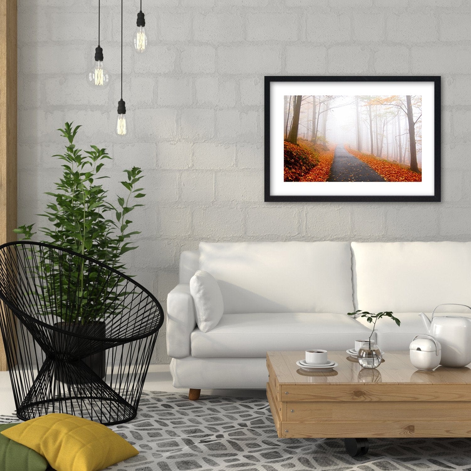 Glezna melnā rāmī - The Road In A Misty Forest Home Trends