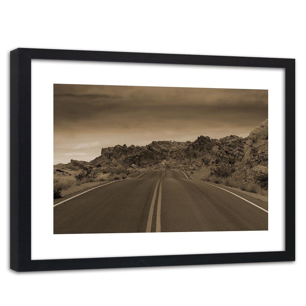 Glezna melnā rāmī - The Road In The Desert 1 Home Trends