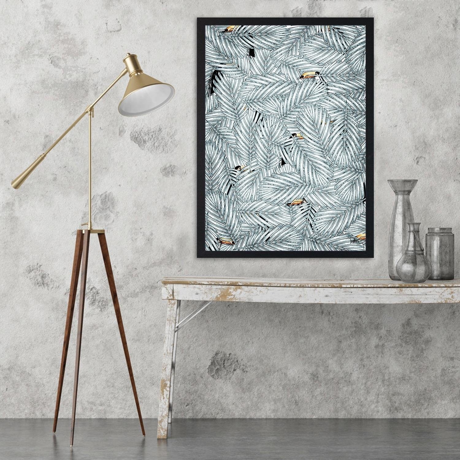 Glezna melnā rāmī - Toucan Image Animal Print Grey Home Trends