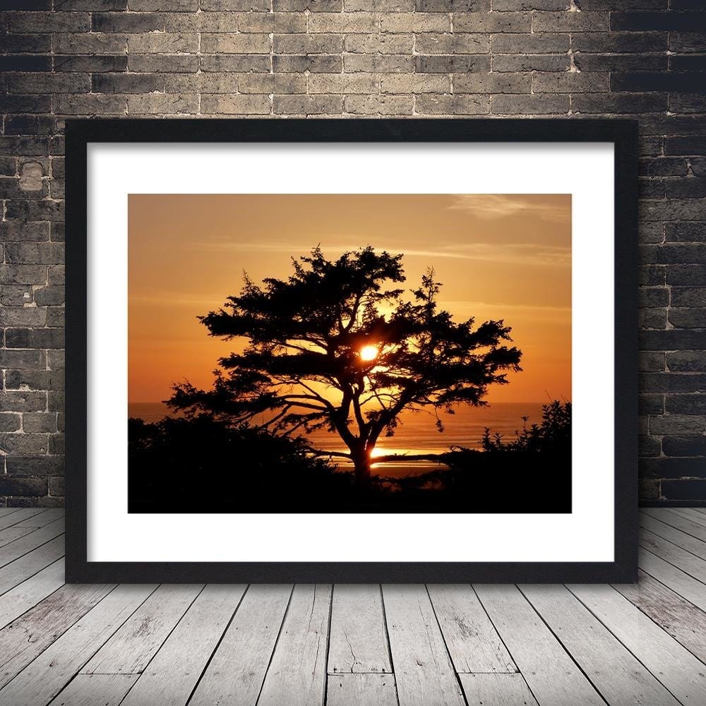 Glezna melnā rāmī - Tree By The Sea At Sunset Home Trends