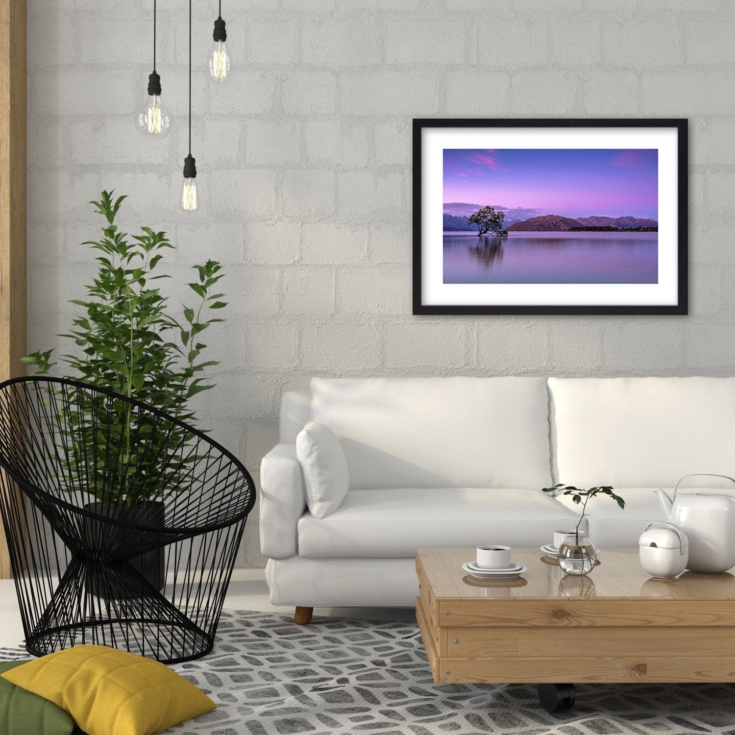 Glezna melnā rāmī - Tree In The Middle Of The Lake 1 Home Trends