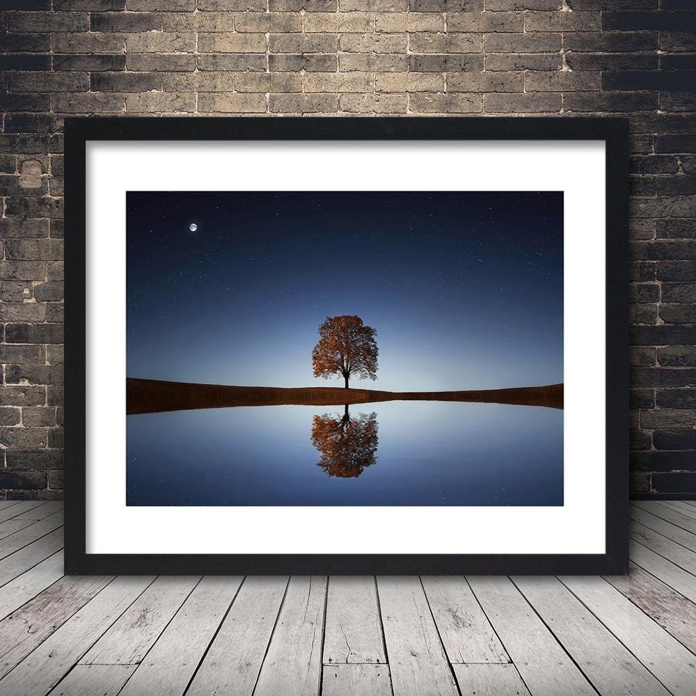 Glezna melnā rāmī - Tree Under The Night Sky Home Trends