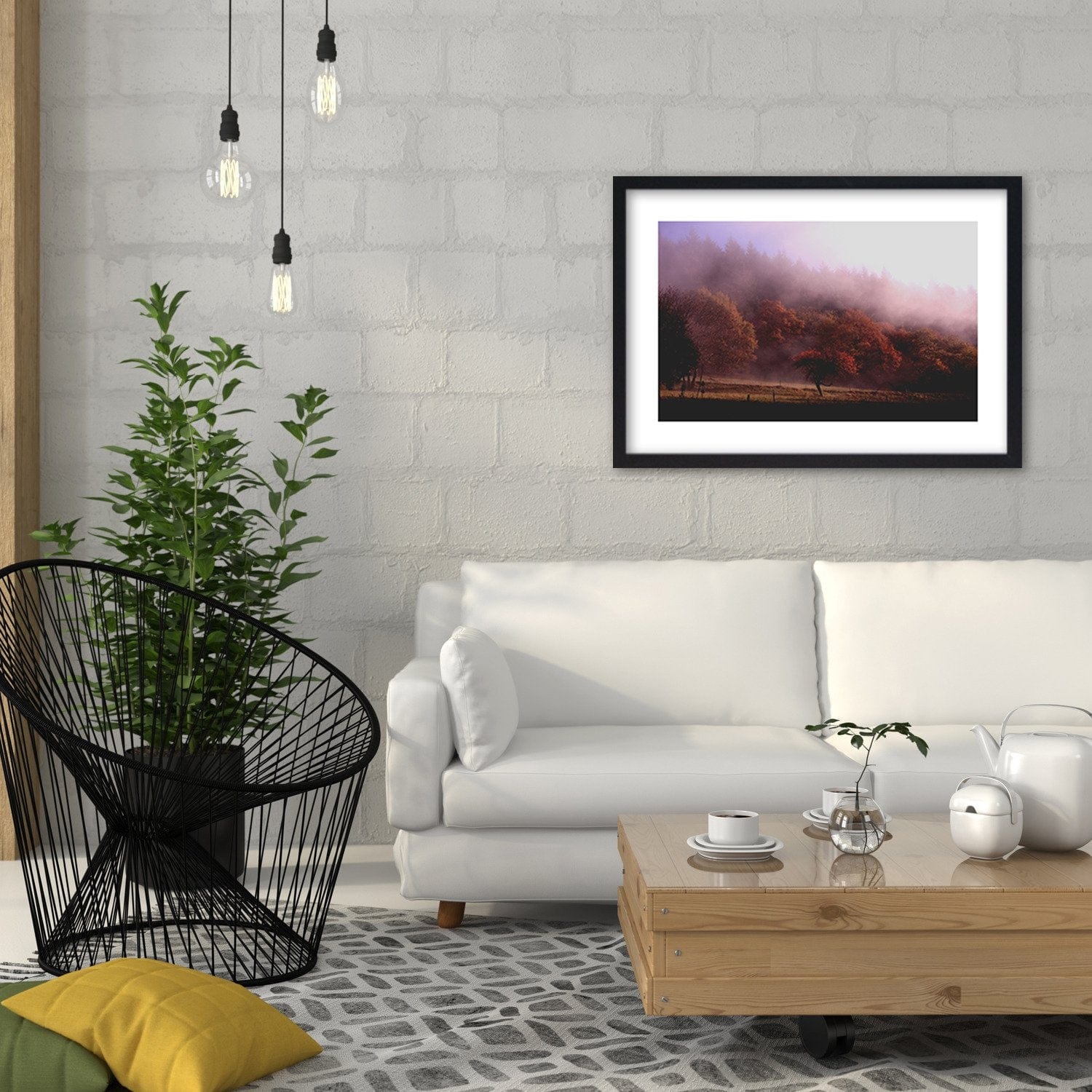 Glezna melnā rāmī - Trees In The Fog Home Trends