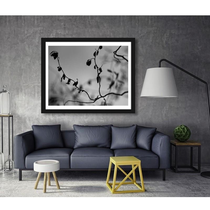 Glezna melnā rāmī - Twig on grey background 2 Home Trends