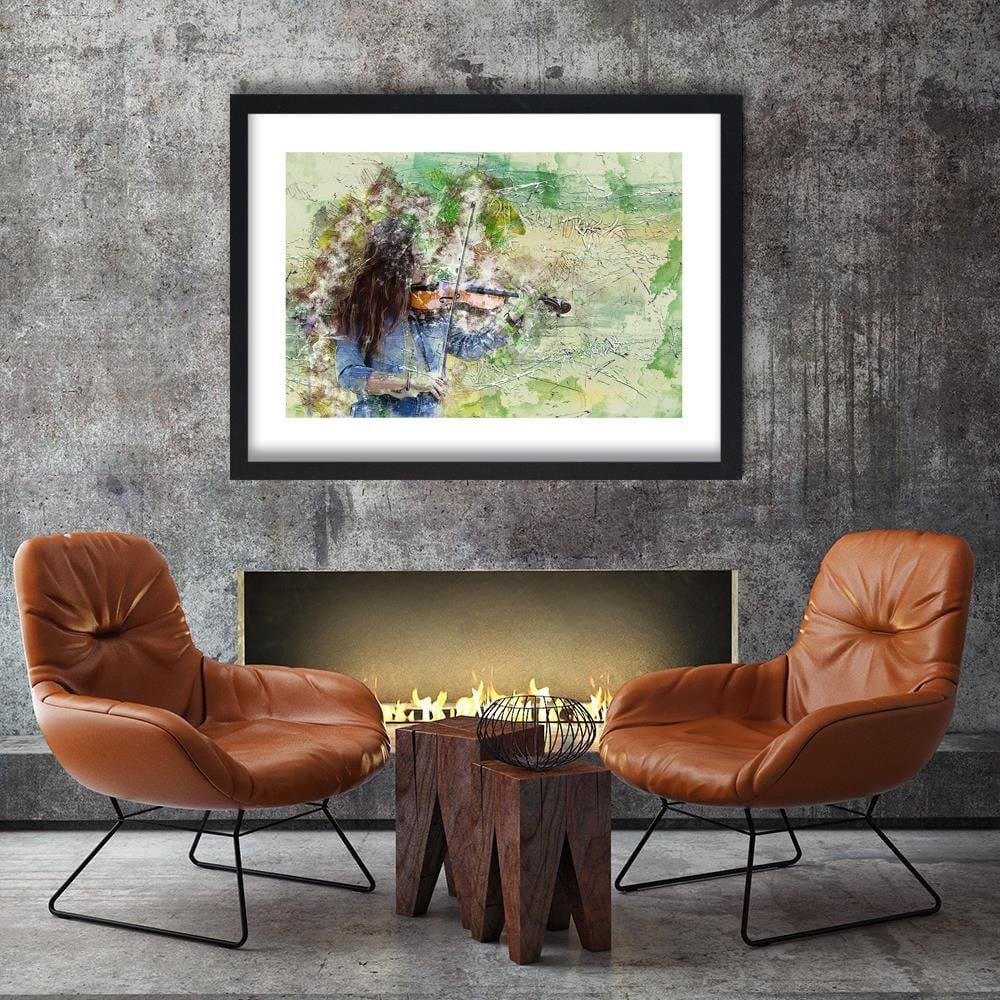 Glezna melnā rāmī - Violinist Abstraction Home Trends