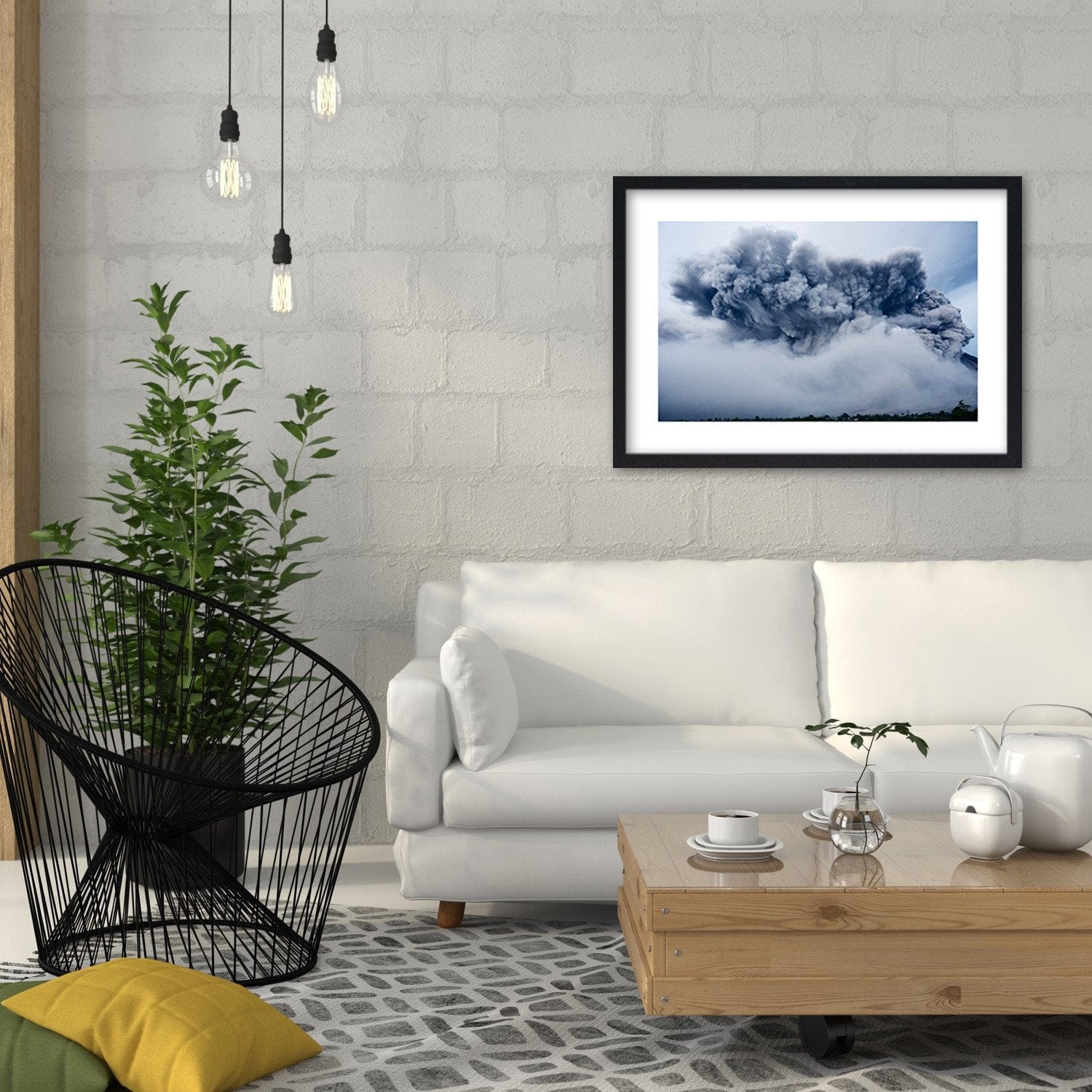 Glezna melnā rāmī - Volcano Explosion Home Trends