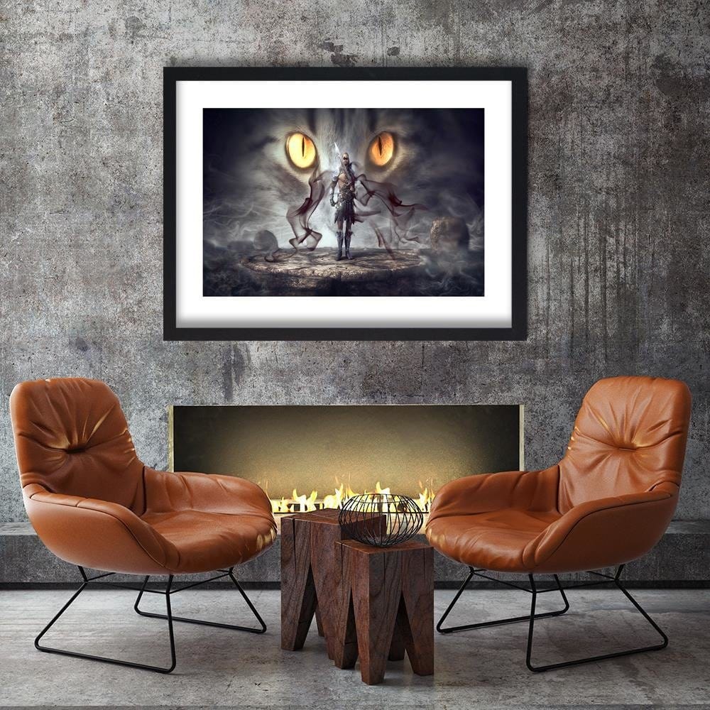Glezna melnā rāmī - Warrior Cat Eyes And Fantasy Home Trends