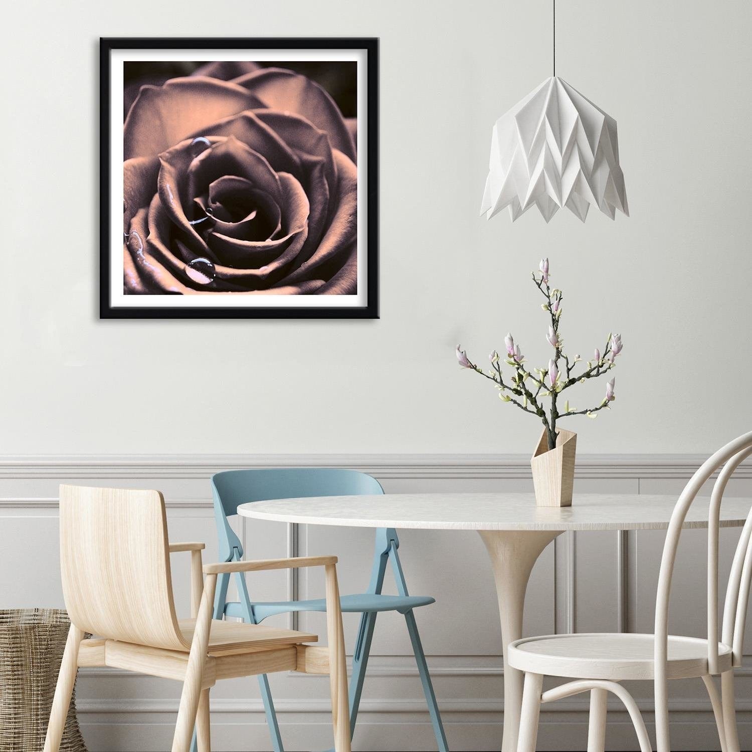 Glezna melnā rāmī - Water Drops On A Rose Home Trends