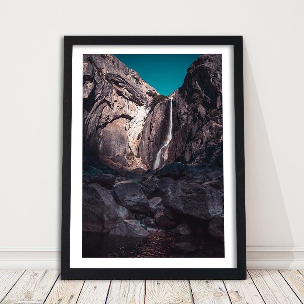 Glezna melnā rāmī - Waterfall Among High Rocks Home Trends