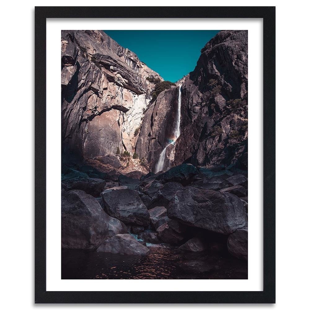 Glezna melnā rāmī - Waterfall Among High Rocks Home Trends