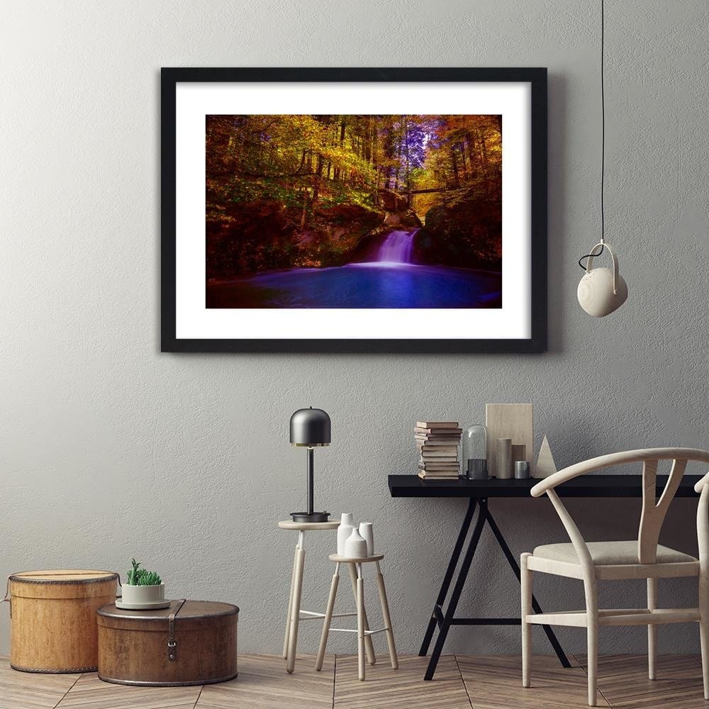 Glezna melnā rāmī - Waterfall And Autumn Trees 3 Home Trends