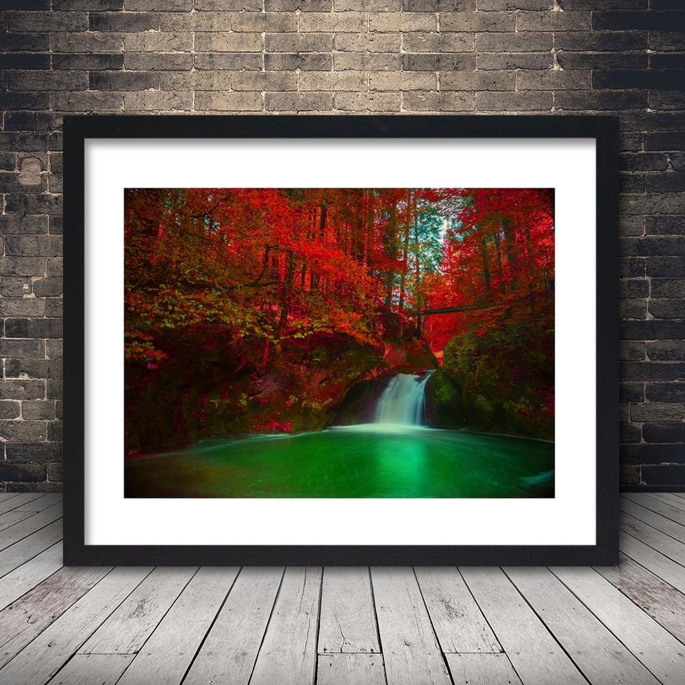 Glezna melnā rāmī - Waterfall And Autumn Trees Home Trends