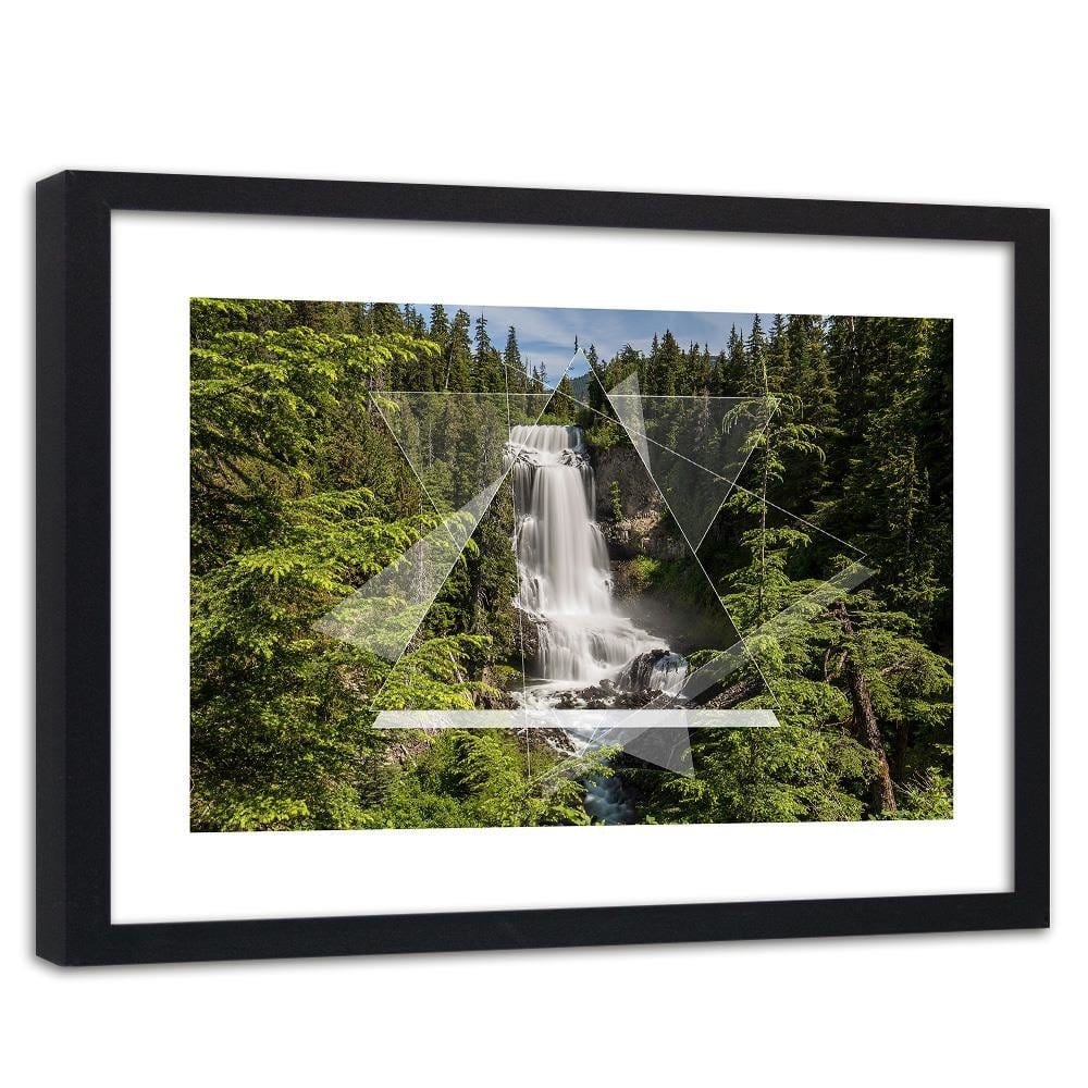 Glezna melnā rāmī - Waterfall And Geometric Figures 1 Home Trends