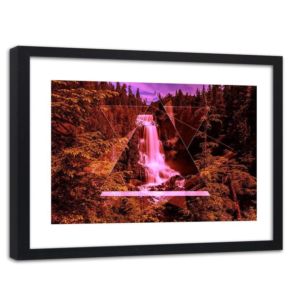 Glezna melnā rāmī - Waterfall And Geometric Shapes 2 Home Trends