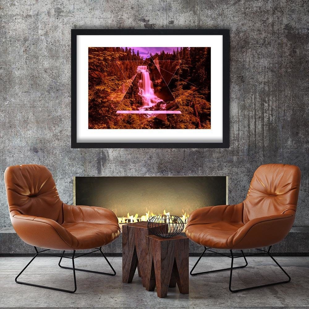 Glezna melnā rāmī - Waterfall And Geometric Shapes 2 Home Trends