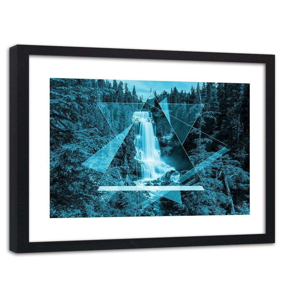 Glezna melnā rāmī - Waterfall And Geometric Shapes 2 Home Trends