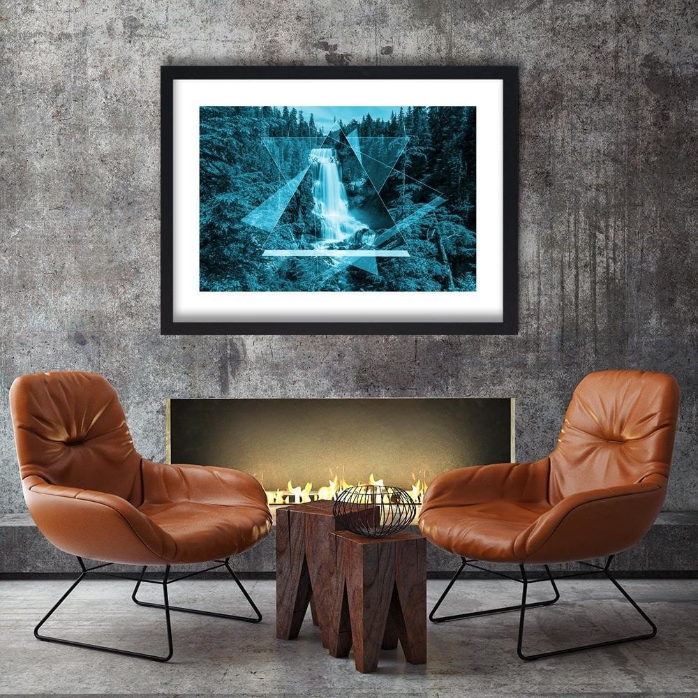 Glezna melnā rāmī - Waterfall And Geometric Shapes 2 Home Trends