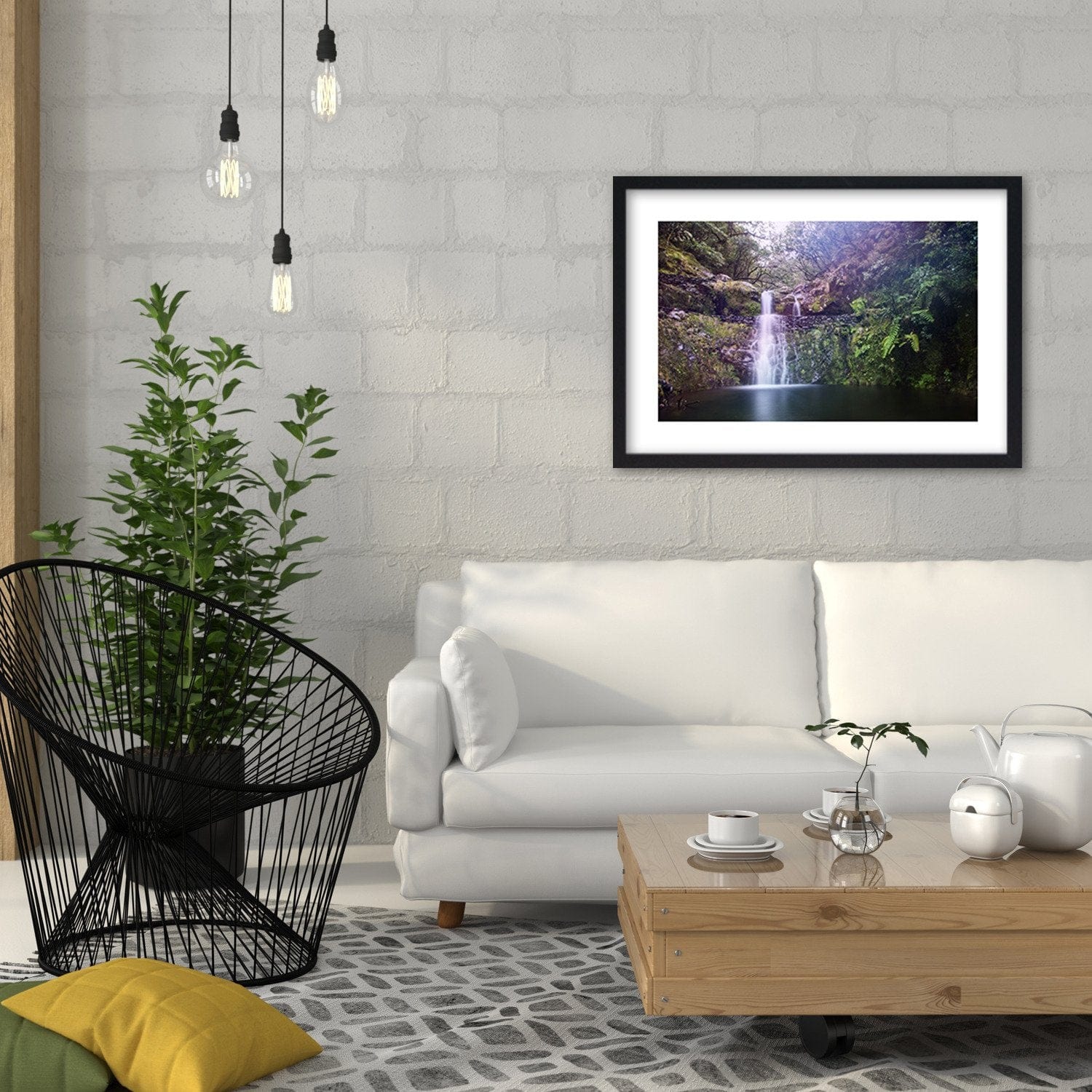 Glezna melnā rāmī - Waterfall In The Forest Home Trends