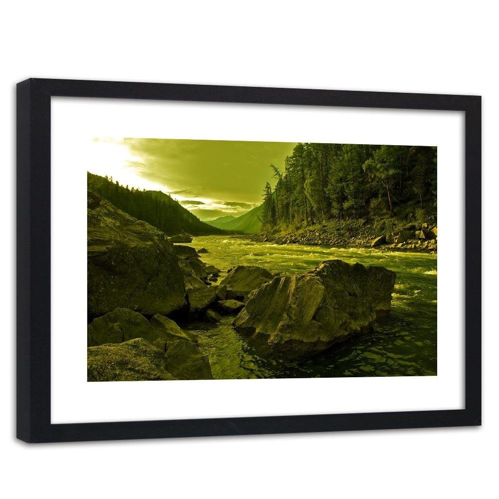 Glezna melnā rāmī - Wild River In The Mountains 3 Home Trends
