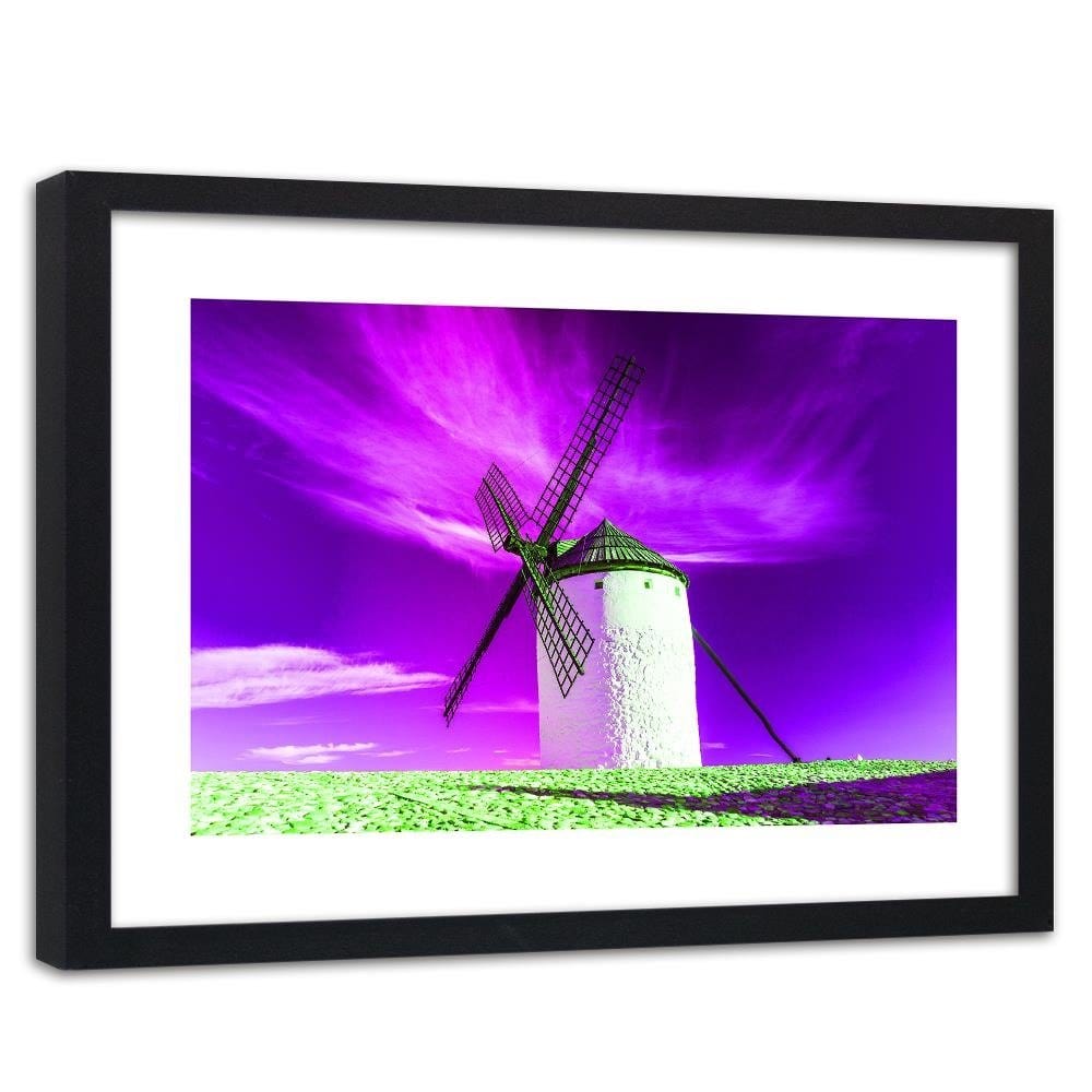 Glezna melnā rāmī - Windmill And Purple Sky Home Trends