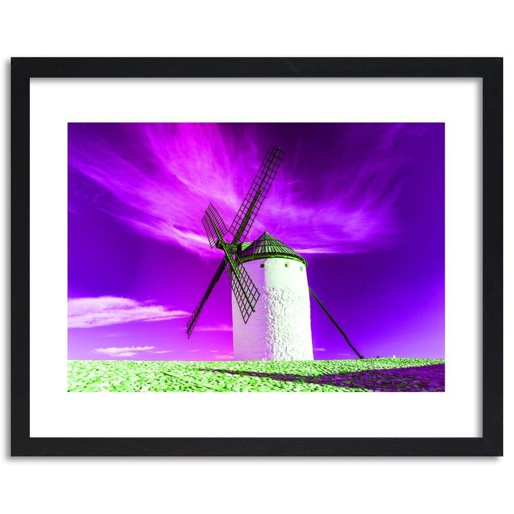 Glezna melnā rāmī - Windmill And Purple Sky Home Trends