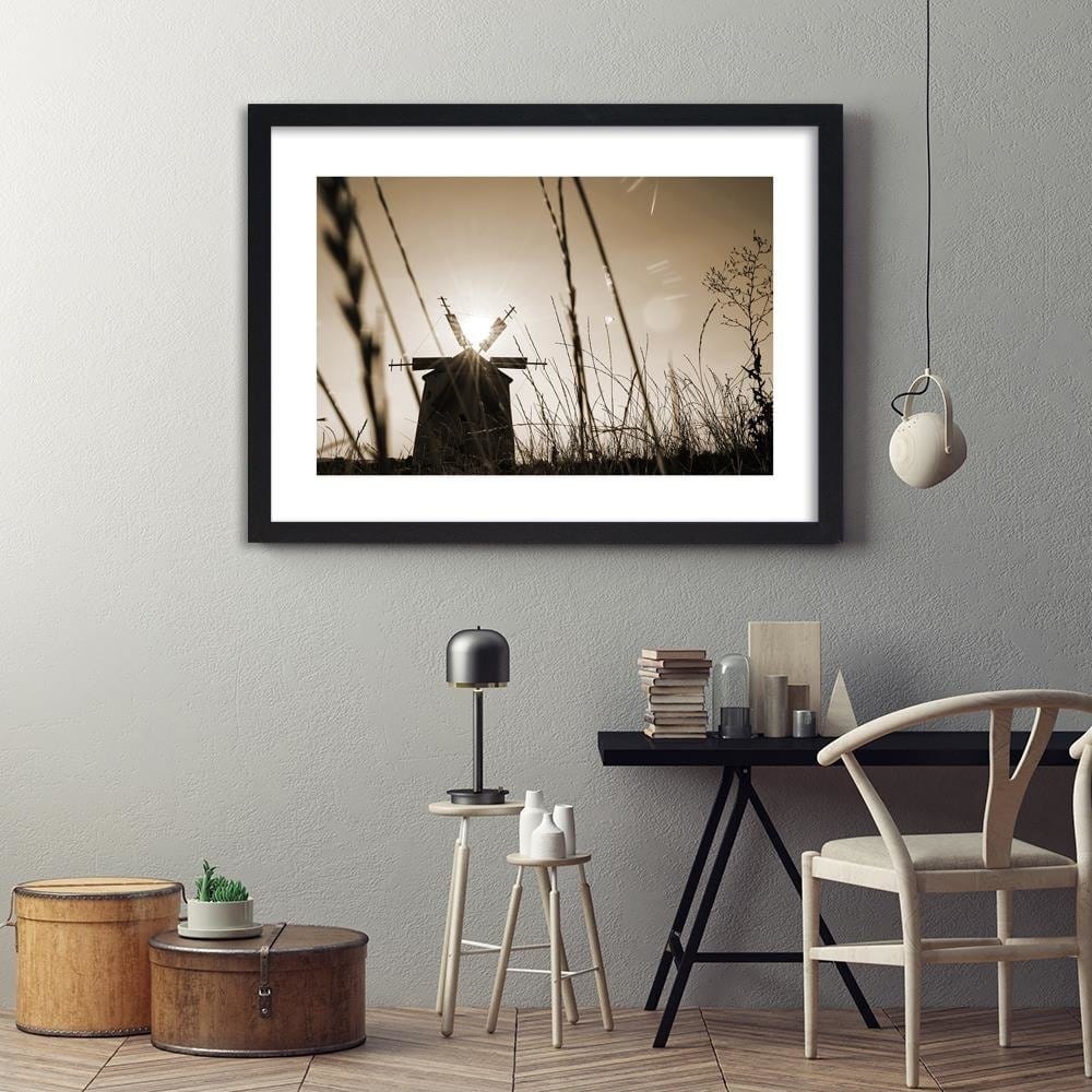 Glezna melnā rāmī - Windmill At Sunset 1 Home Trends