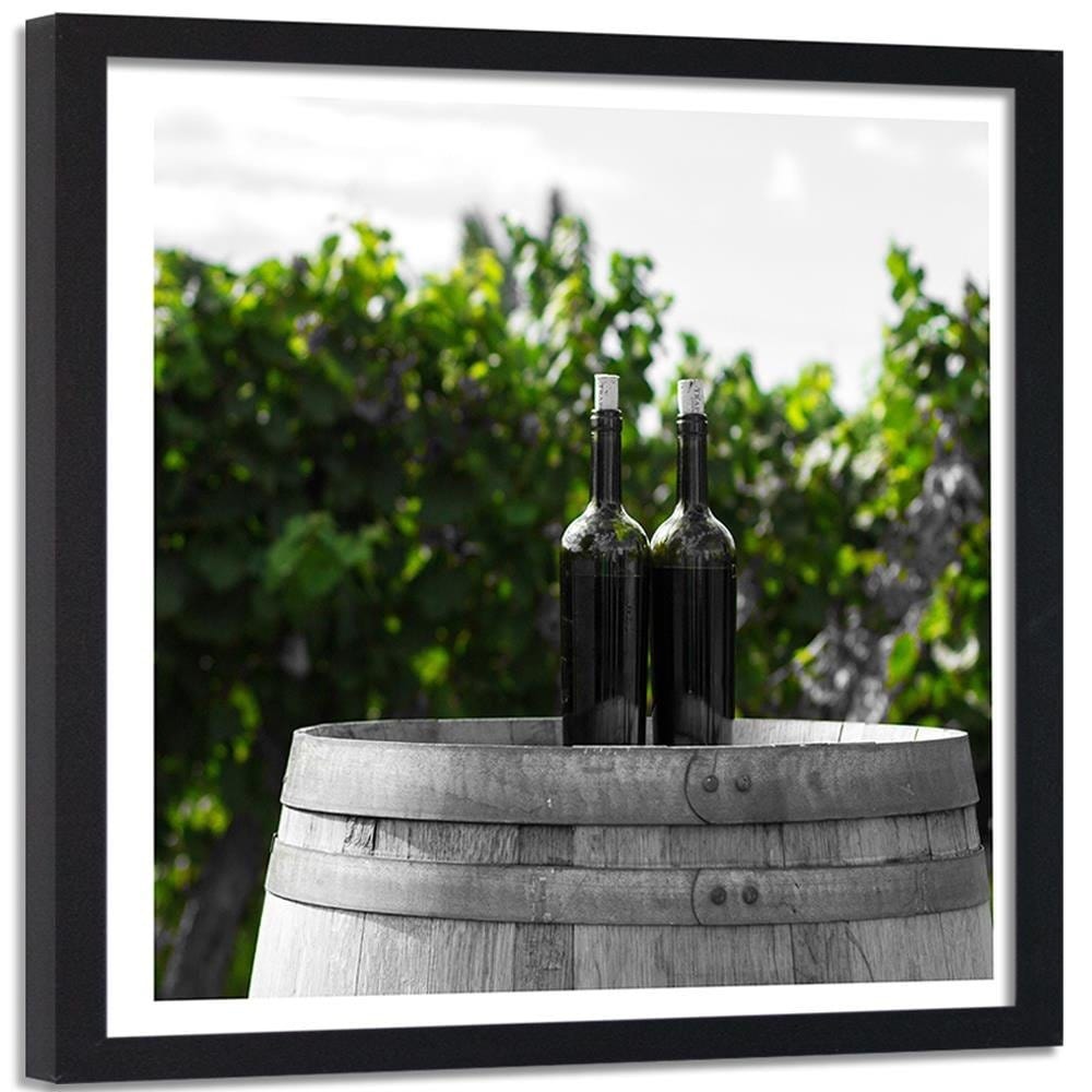 Glezna melnā rāmī - Wine Bottles On The Barrel 2 Home Trends