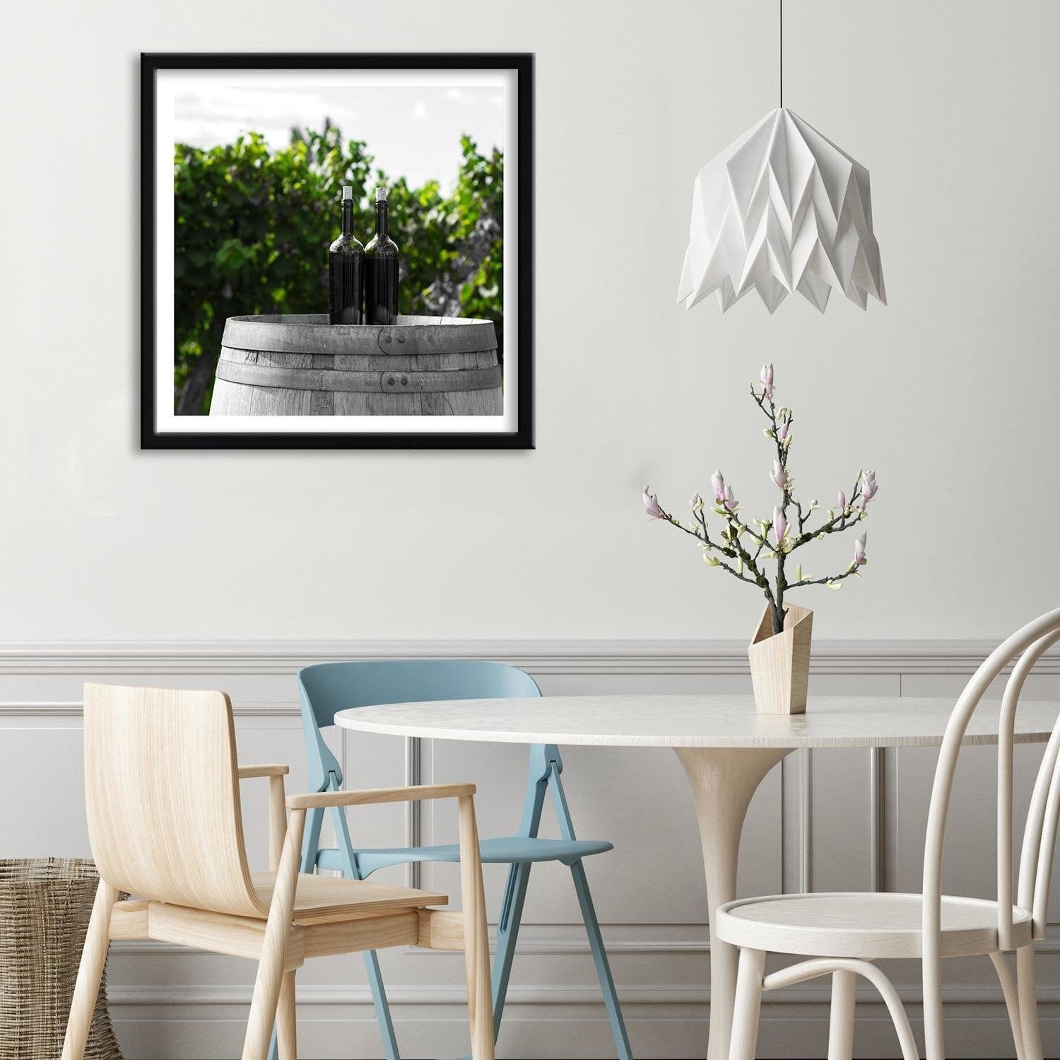 Glezna melnā rāmī - Wine Bottles On The Barrel 2 Home Trends