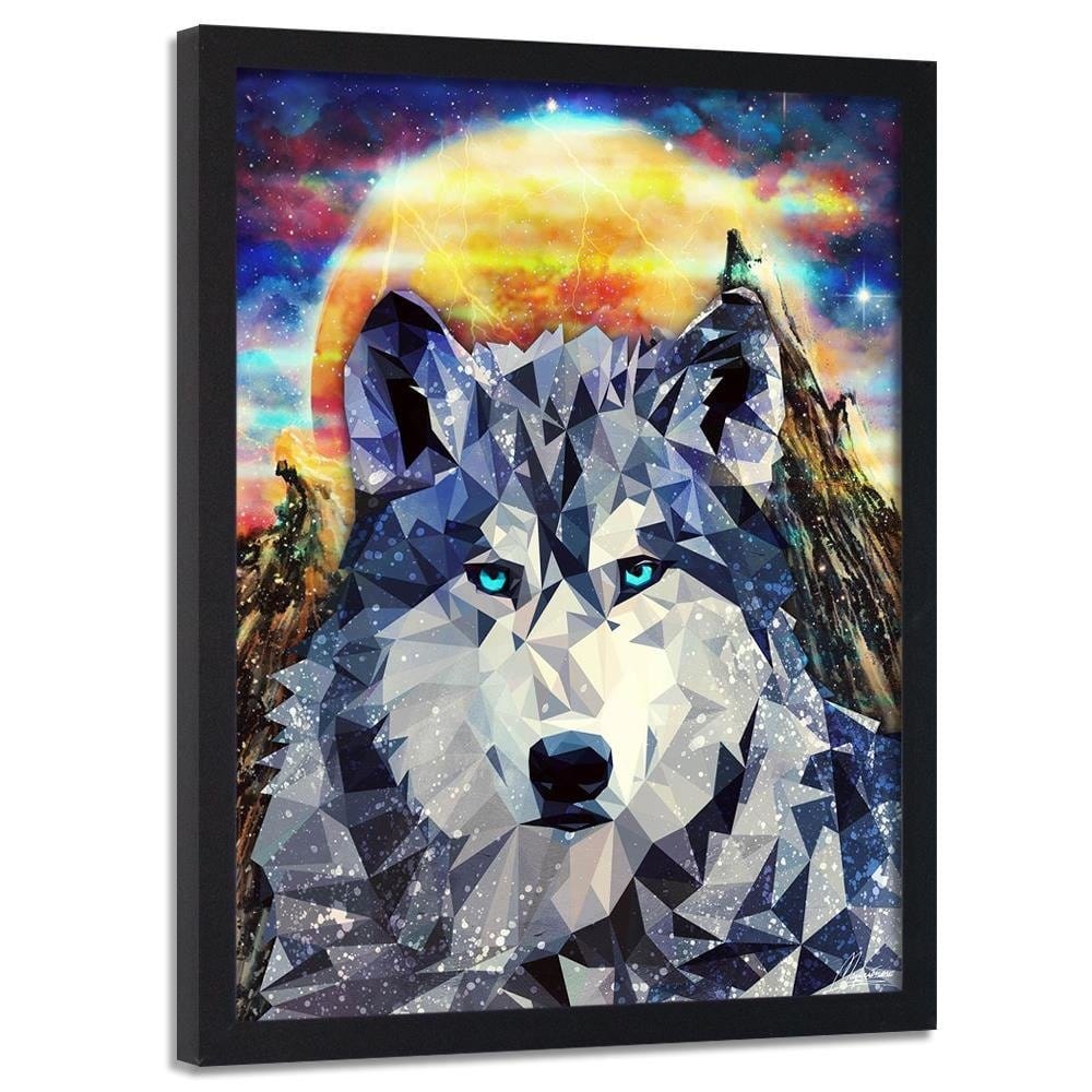 Glezna melnā rāmī - Wolf On A Background Of Mountains Home Trends