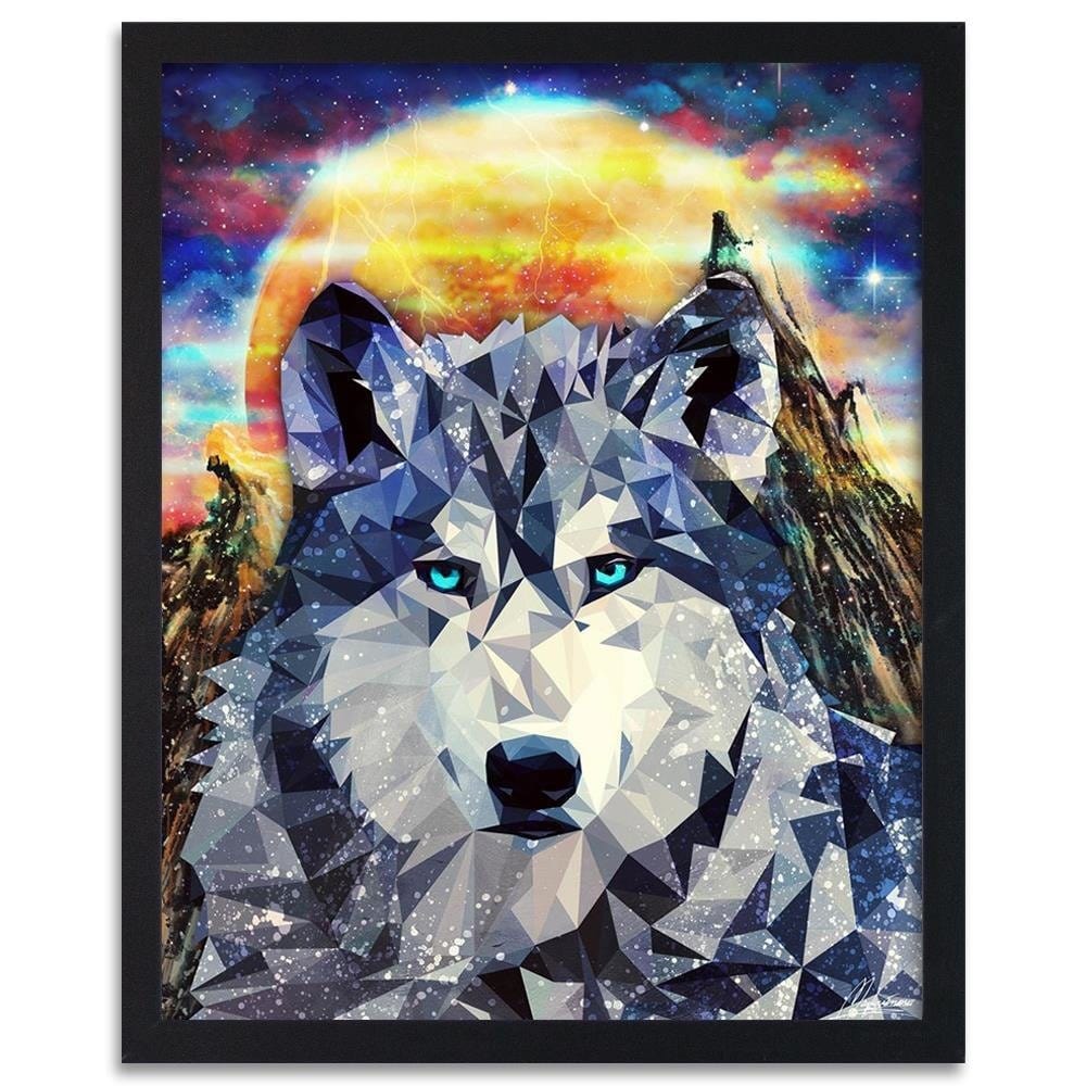 Glezna melnā rāmī - Wolf On A Background Of Mountains Home Trends