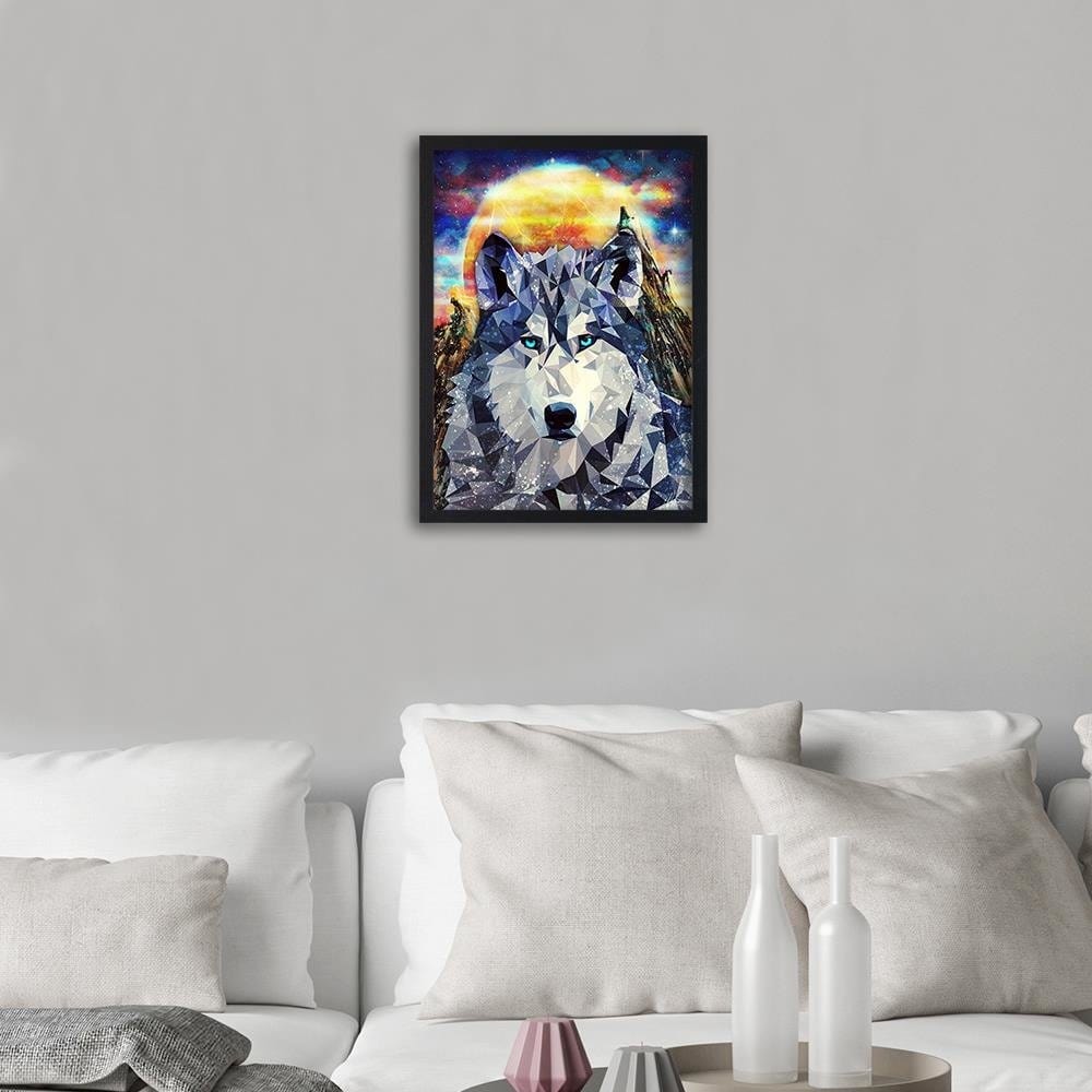 Glezna melnā rāmī - Wolf On A Background Of Mountains Home Trends