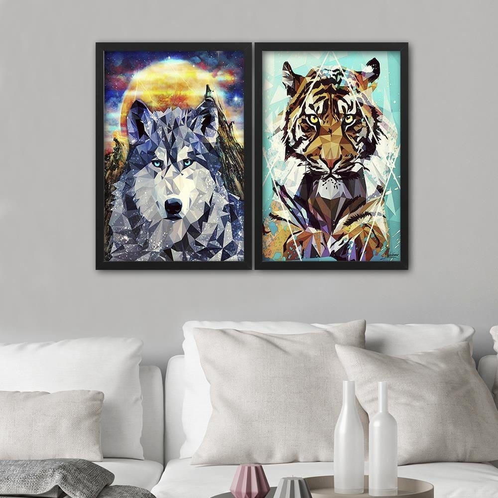 Glezna melnā rāmī - Wolf On A Background Of Mountains Home Trends
