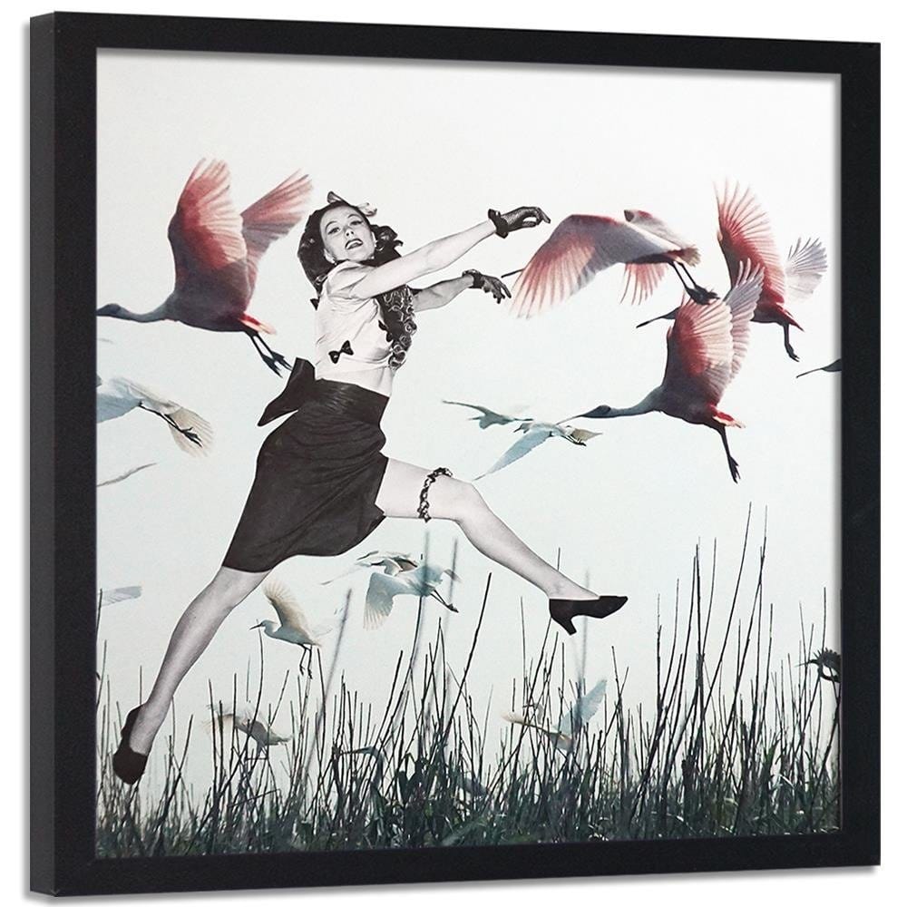 Glezna melnā rāmī - Woman And Geese Home Trends