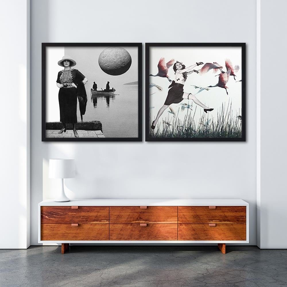 Glezna melnā rāmī - Woman And Geese Home Trends