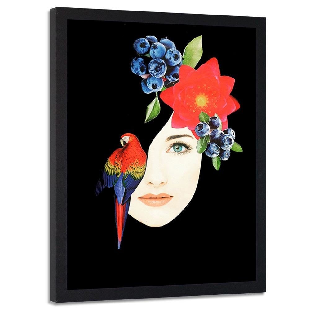 Glezna melnā rāmī - Woman Face With Flowers Home Trends